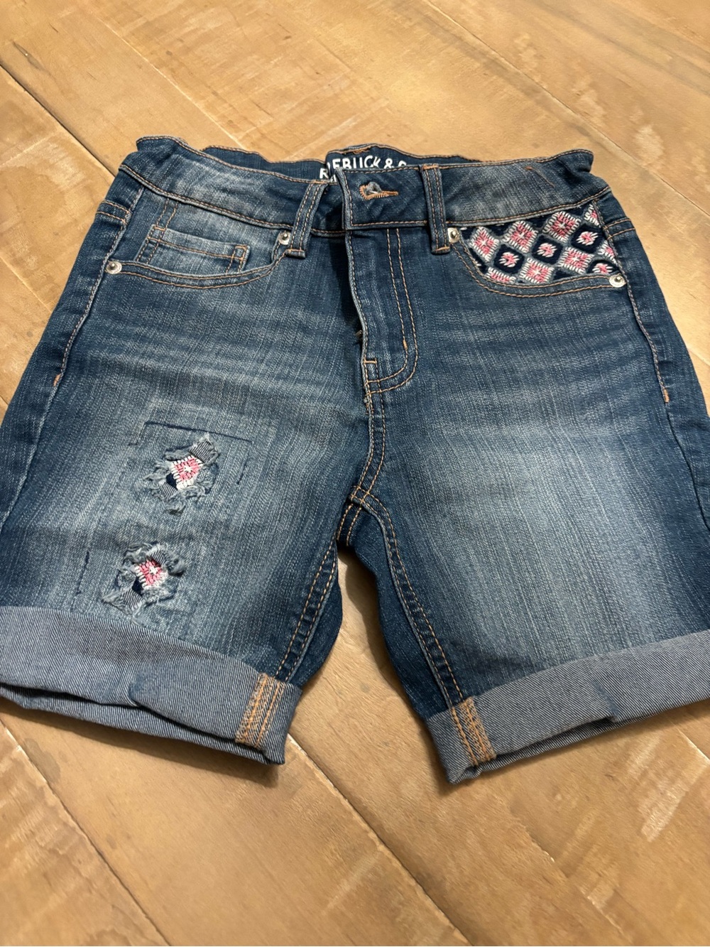 American Eagle Outfitters Blue Denim Embroidered Pocket Jean Shorts